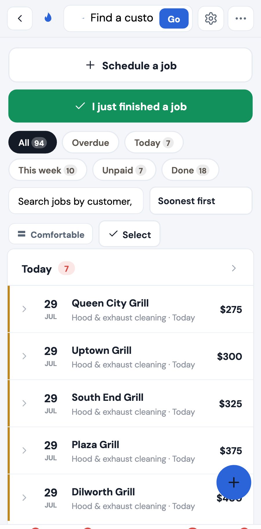 The day's jobs, on a phone